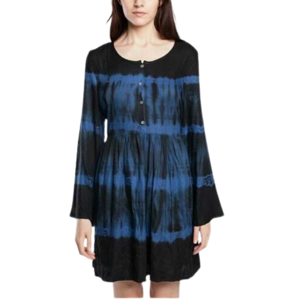 2/$40 Cute California Moonrise boho tie dye tunic knee length bell sleeve dress